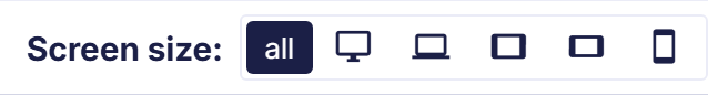 The Screen size buttons in the editor's toolbar: all, then desktop, laptop, tablet, landscape phone and portrait phone